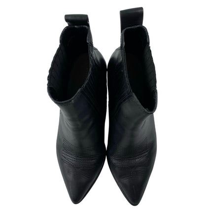 Loeffler Randall Kali Black Leather Block Heels Pointed Toe Ankle Boots Size 8