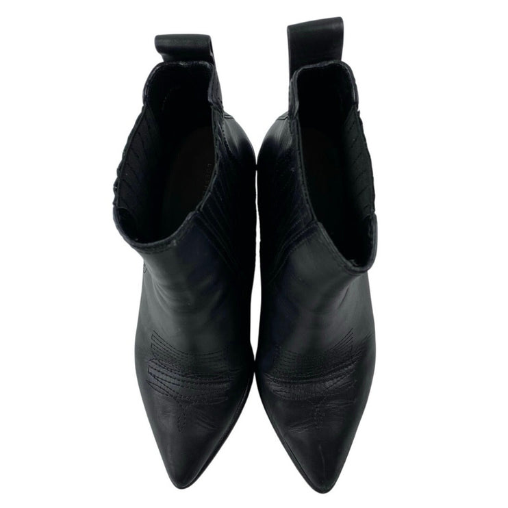 Loeffler Randall Kali Black Leather Block Heels Pointed Toe Ankle Boots Size 8