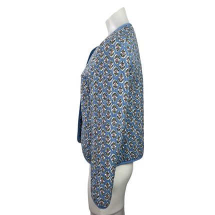 J.Crew Blue Floral Block-print Quilted Button Down Long Sleeve Coat Jacket Sz 4