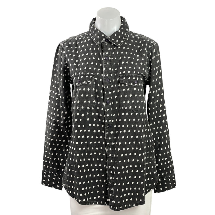 NEW Neuw Ryder Womens Black Polka Dot Long Sleeve Button Down Shirt Top Size 8