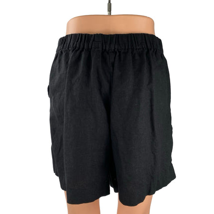 J.Crew Black Linen Pleated High Rise Casual Lounge Wide Leg Summer Shorts Size 6