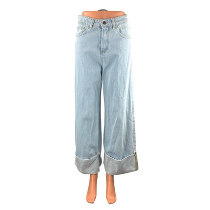 Lokita Milano Women Blue Light Wash Cuffed High Rise Wide Leg Denim Jeans Size S