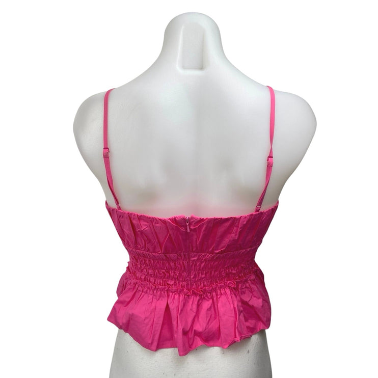 WAYF Pink Sleeveless Smocked Ruffle Peplum Cami Camisole Blouse Tank Top Size S