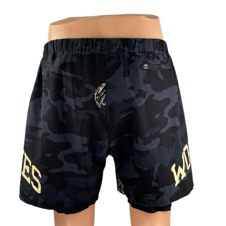 NFGU Wolves Black Blue Camo Camouflage Athletic Sports Compression Shorts Size L