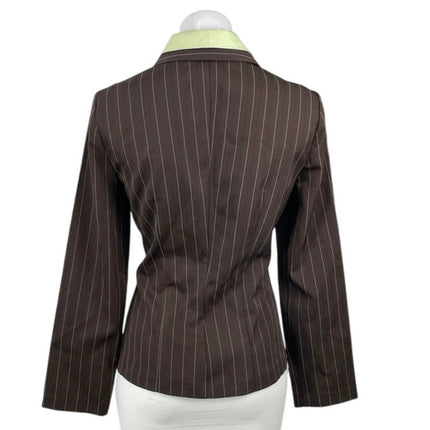 My Michelle Dark Brown Pinstriped Long Sleeve Button Up Blazer Coat Jacket 8