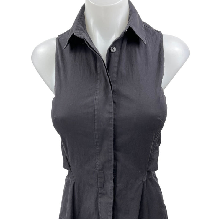 Proenza Schouler Black Sleeveless Cutout Button Down Midi A-Line Shirt Dress 2