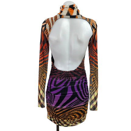 AFRM Lavinia Women's Multicolor Long Sleeve Abstract Print Ruched Mini Dress SP