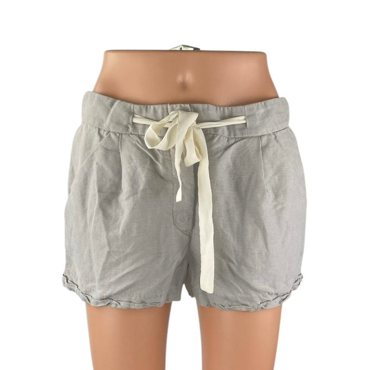 Aritzia Wilfred Gray Linen Drawstring Pleated Mid Rise Casual Sweat Shorts Sz 4