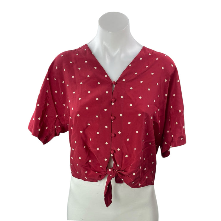 Rails Women's Red Polka Dots 100% Silk Short Sleeve Button Up Blouse Top Sz XS