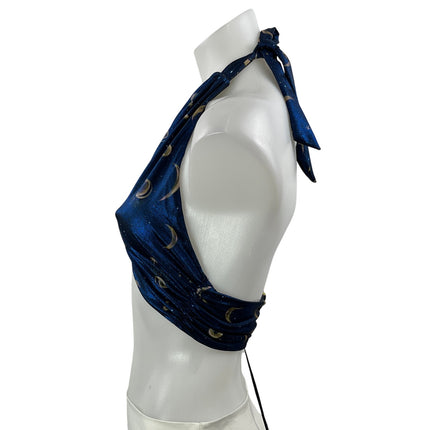 NEW Beach Riot Jessica Blue Celestial Moon Star Halter Bikini Top Swimwear Sz L
