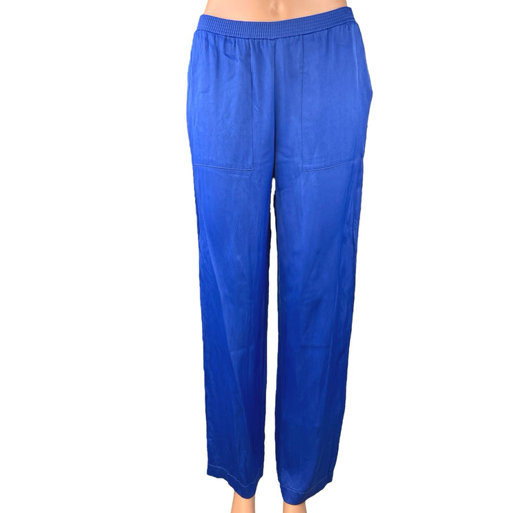 Zara Women's Blue Elastic Waist Pull On Casual Straight Ankle Trousers Pants S