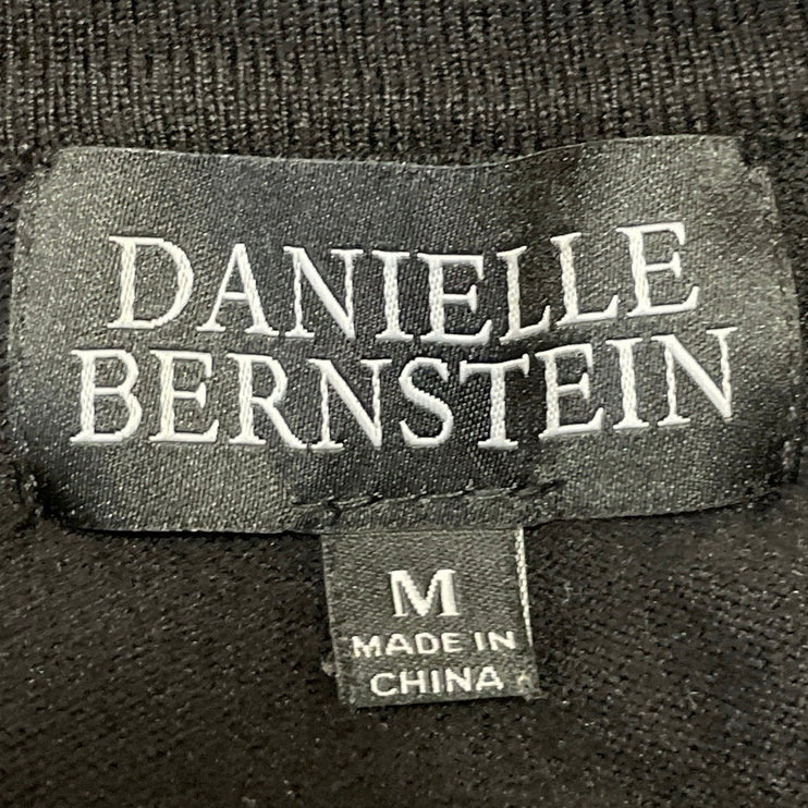 Danielle Bernstein Women Black Long Puff Sleeve V Neck Button Up Crop Top Size M