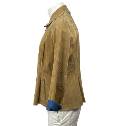 Cervelle 100% Suede Women's Brown Tan Zip Up Collar Long Sleeve Coat Jacket Sz L