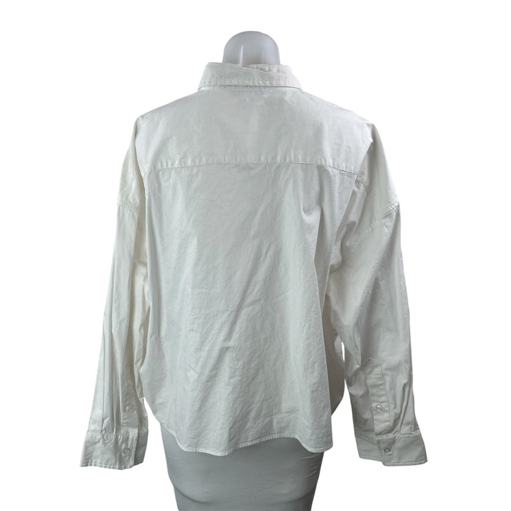 WeWoreWhat Women's White Long Sleeve Pocket Cotton Button Down Shirt Top Size S