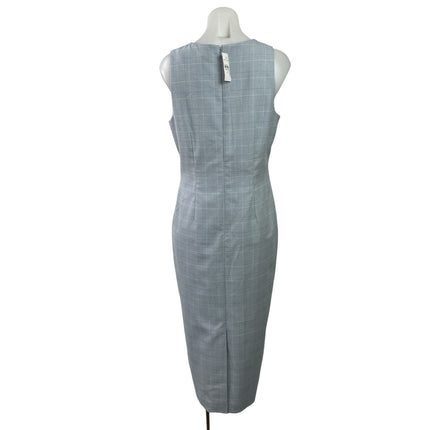 NEW Ann Taylor Blue Gray Plaid Checkered Sleeveless Midi Tank Sheath Dress Sz 8