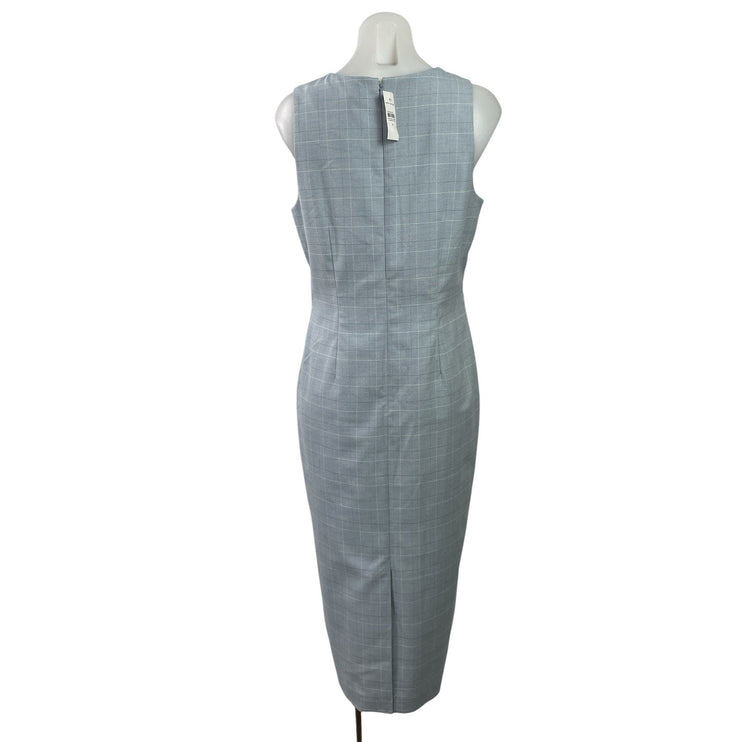 NEW Ann Taylor Blue Gray Plaid Checkered Sleeveless Midi Tank Sheath Dress Sz 8