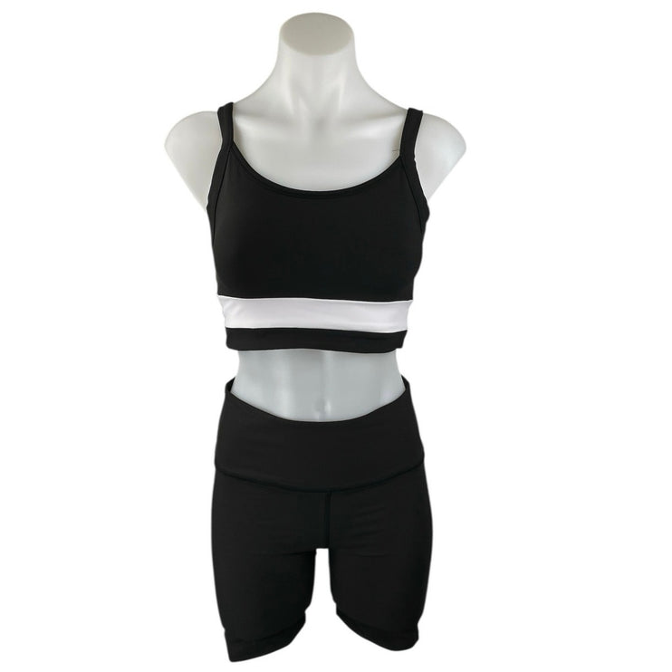 Aqua Athletic Black Activewear Yoga Sports Bra Tank Top & Biker Shorts Sets Sz S