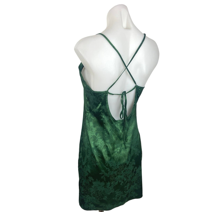 Shein Bae Green Crisscross Tie Back Split Hem Jacquard Mini Cami Slip Dress Sz 4