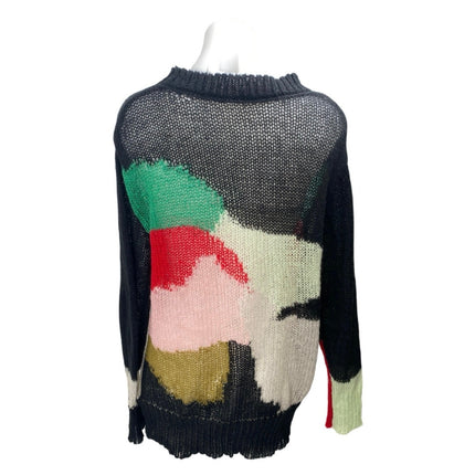 NEW Commense Women's Black Multicolor Colorblock Long Sleeve Knit Sweater Top M