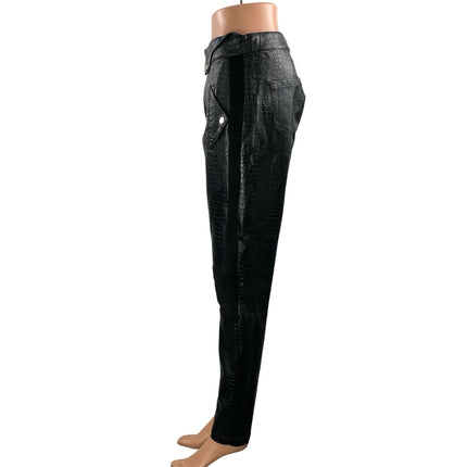 Maniere De Voir Women's Black Croc Faux Leather Vegan Skinny Pants Size 10