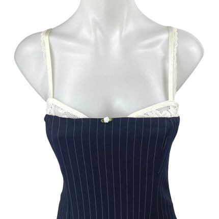 Edikted Blue Lace Pinstriped Sleeveless Cami Camisole Mini Bodycon Dress Size S