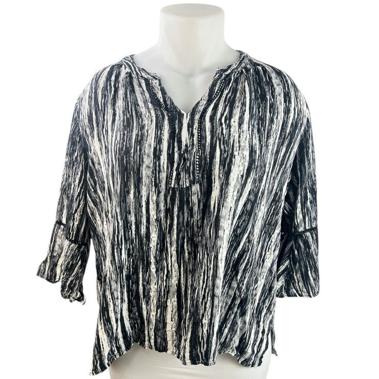 Gloria Vanderbilt Nova Women's Black White Flutter Sleeve Tunic Blouse Top XXL