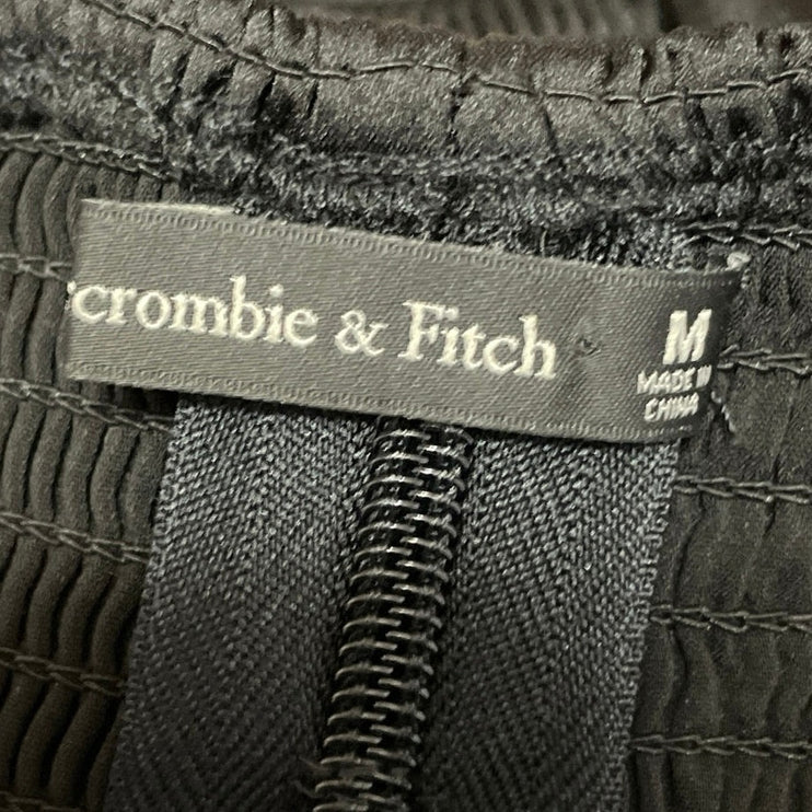 Abercrombie & Fitch Black Long Sleeve Pleated Bustier Crop Blouse Top Size M