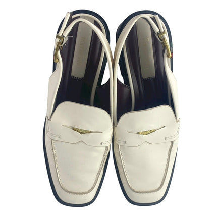 Franco Sarto Giada Cream White Leather Slingback Buckle Loafer Heels Shoes Sz 9M