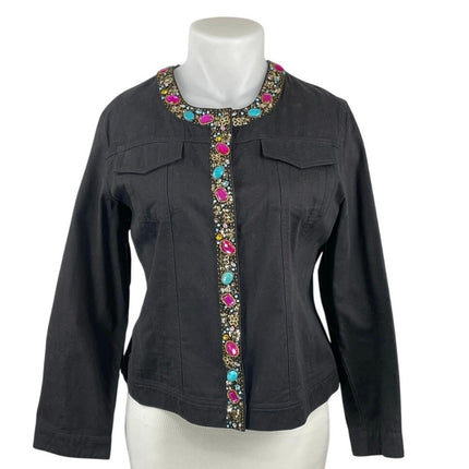Berek Bejeweled Bling Sequin Gem Beaded Embellished Long Utility Coat Jacket 1XL