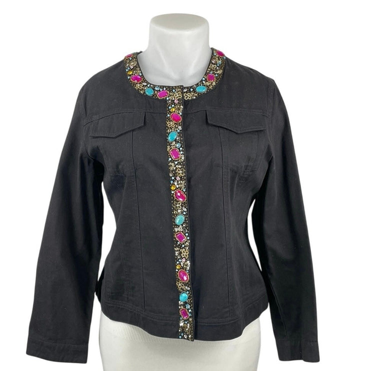 Berek Bejeweled Bling Sequin Gem Beaded Embellished Long Utility Coat Jacket 1XL