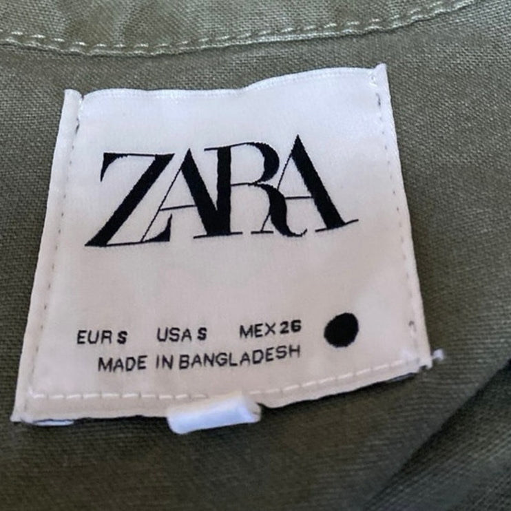 Zara Women's Army Green Zip Up Long Sleeve Cropped Bomber Cargo Jacket Size S