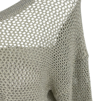 By Corpus Olive Green Metallic Open Knit Crochet Long Sleeve Sweater Top Sz S/P