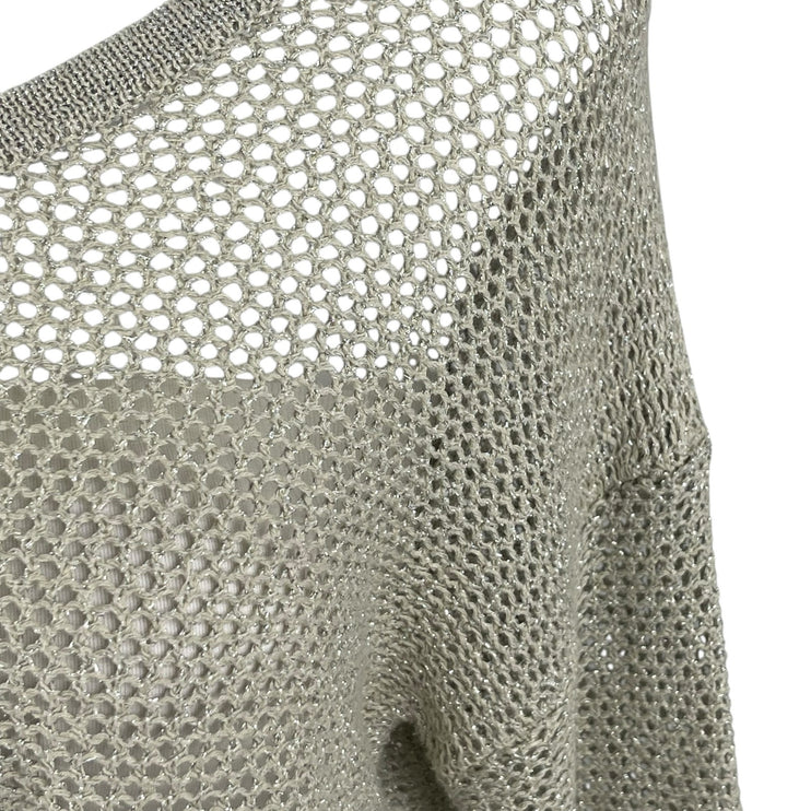 By Corpus Olive Green Metallic Open Knit Crochet Long Sleeve Sweater Top Sz S/P