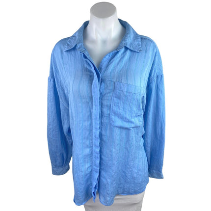 Zara Women's Blue Textured Long Sleeve Collared Button Down Shirt Blouse Top M