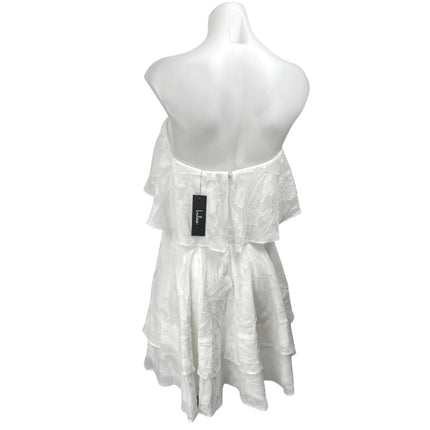 NEW Lulus White Strapless Tube Bandeau Flounce Tiered Ruffle A Line Mini Dress L