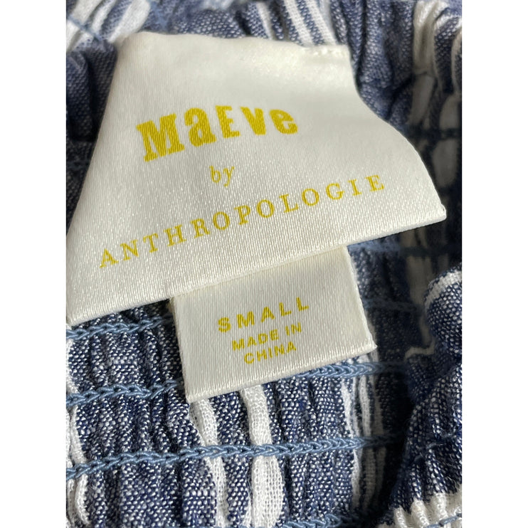 Anthropologie Maeve Women's Blue Striped Ruffle Sleeveless Peplum Blouse Top S