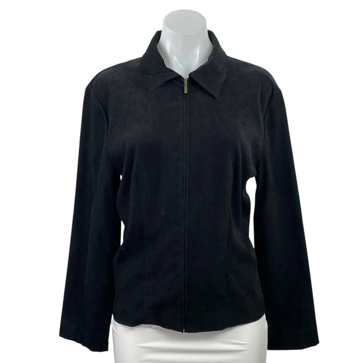 Briggs Women's Black Faux Suede Full Zip Long Sleeve Collared Coat Jacket Size 8