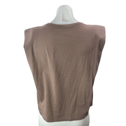 Zara Women's Tan Beige Sleeveless Crew Neck Boxy Muscle Tee Tank Top Size M