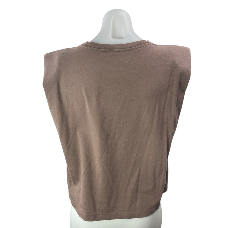 Zara Women's Tan Beige Sleeveless Crew Neck Boxy Muscle Tee Tank Top Size M