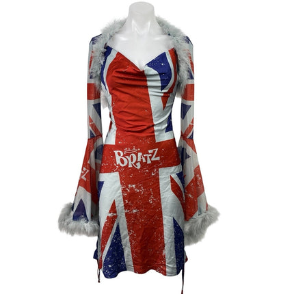Dolls Kill x Bratz Cool Britannia Silk Satin Union Jack Shrug Dress Set Sz XXS