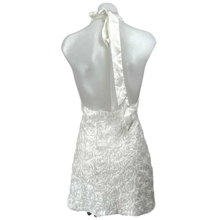 12th Tribe White Halter Sleeveless 3D Rose Floral Bridal Backless Mini Dress XL