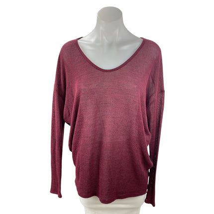 Francesca's Red Sheer Mesh Back V Neck Long Sleeve Tunic Blouse Sweater Top Sz L