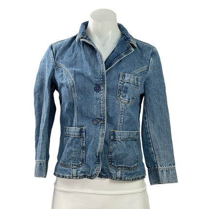 Mossimo Womens Blue Long Sleeve Collared Button Front Denim Coat Jacket Size S