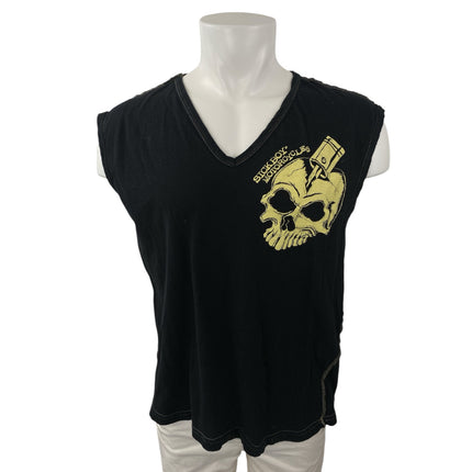 Sick Boy Motorcycles Black Graphic V Neck Sleeveless Muscle Tee Tank Top Size XL