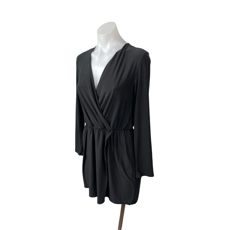 Tobi Womens Black Long Sleeve Faux Wrap Drape V Neck Mini Blouson Dress Size S/M