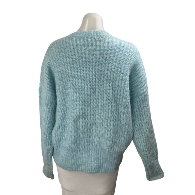 Zara Women's Blue Chunky Knit Crewneck Long Sleeve Sweatshirt Sweater Top Size S