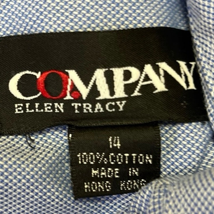 Company Ellen Tracy Blue Button Up Long Sleeve Collared Pocket Shirt Size  14