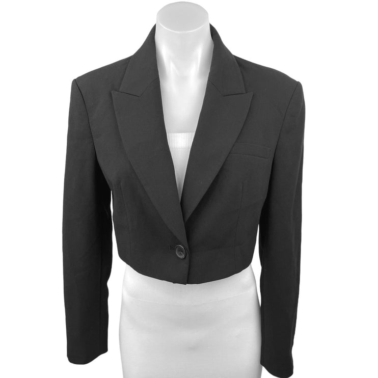 Zara Black One Button Notch Lapel Collar Long Sleeve Crop Blazer Jacket Top XS