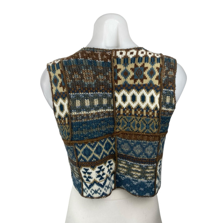 New York Style Multicolor Knit Argyle Geometric Sleeveless Sweater Vest Top Sz M