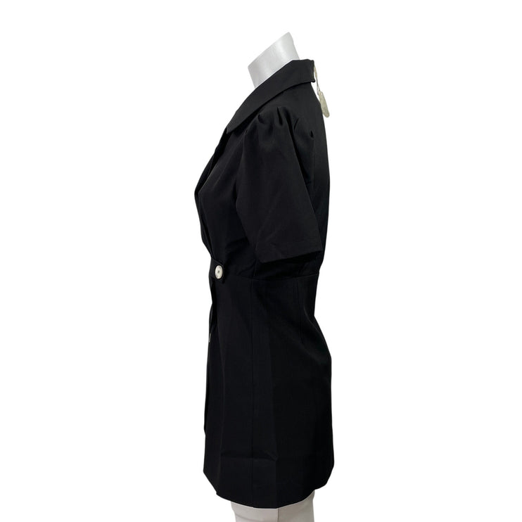 NEW J.ING Women's Black Short Sleeve Collared Button Front Blazer Mini Dress XS